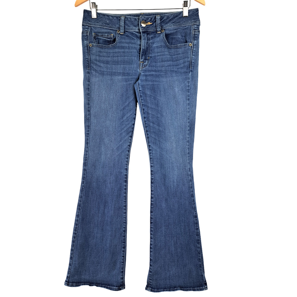 American Eagle Super Stretch Kick Boot Bootcut Jeans Womens Size 8 Blue Denim